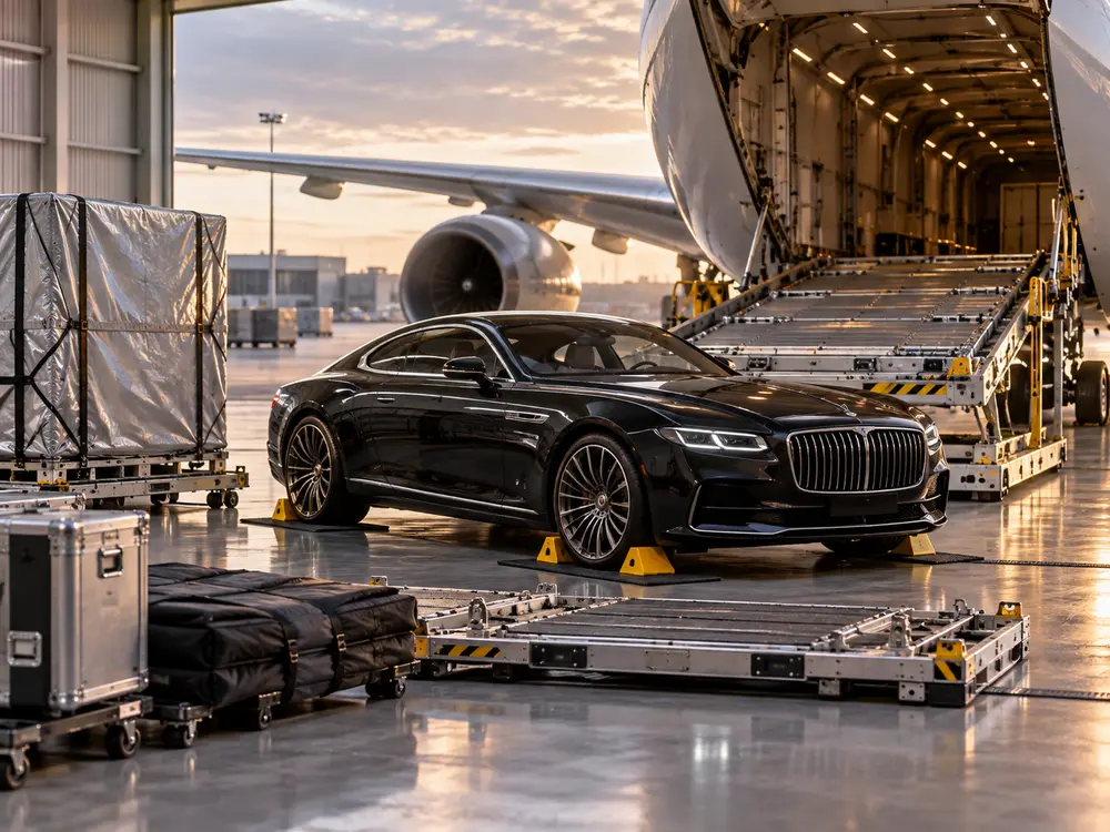 Automobile premium préparée pour un transport aérien international